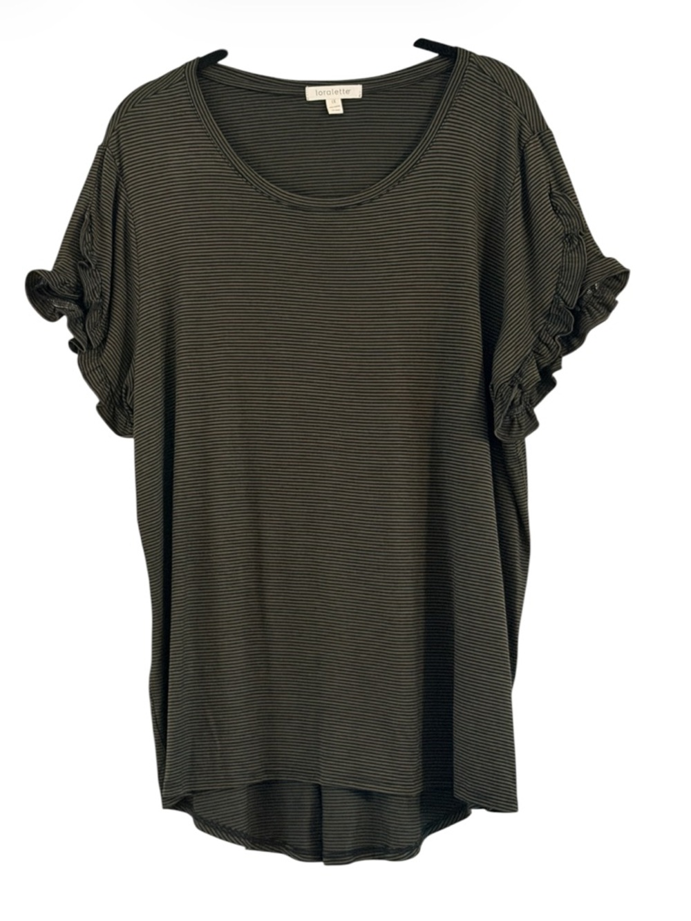 Loralette Black Striped Ruffle Sleeve Top Plus (1X)